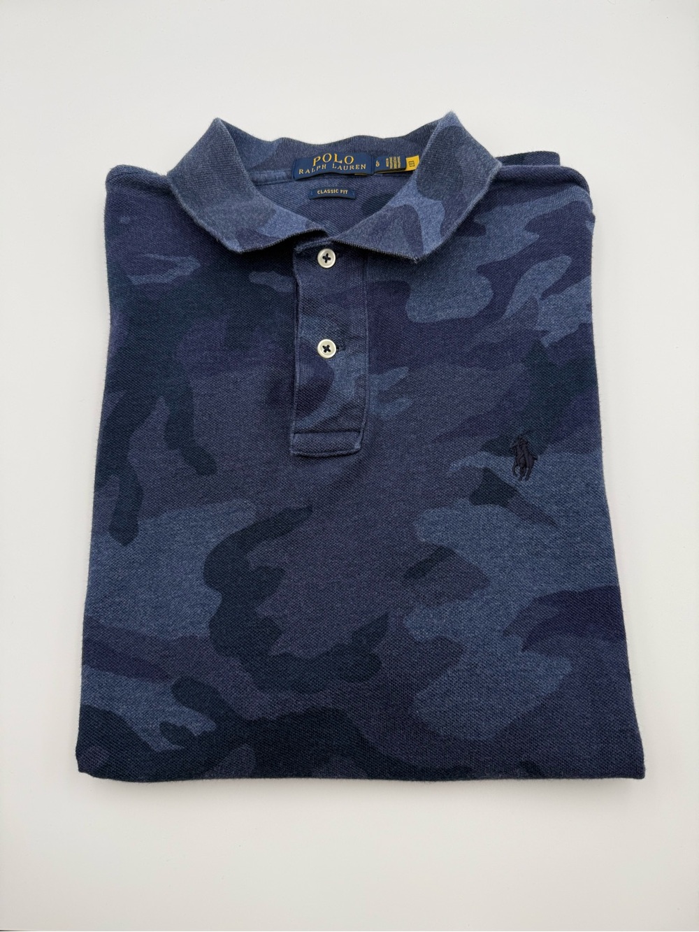 Polo Ralph Lauren Slim Fit Camouflage Short Sleeve Polo Shirt (Men's Large) Blue